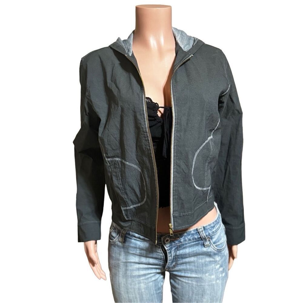 women's stretch nylon zip up thin casual hoodie short sweater  M